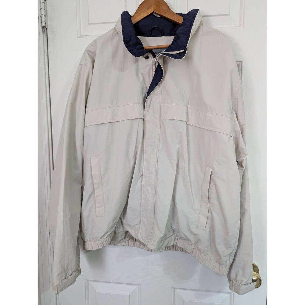 Eddie Bauer Jacket Mens XL Tan Nylon Zip Packable Hidden Hood Vented Lined